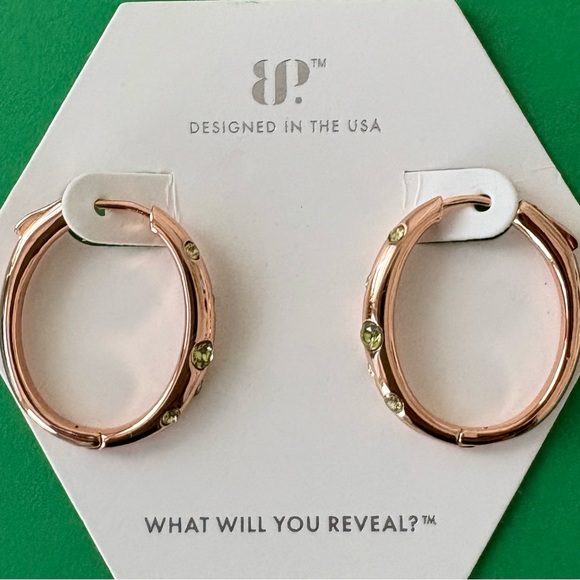 Bomb Party ROSE GOLD and PERIDOT Hoop Earrings - Picture 2 of 7